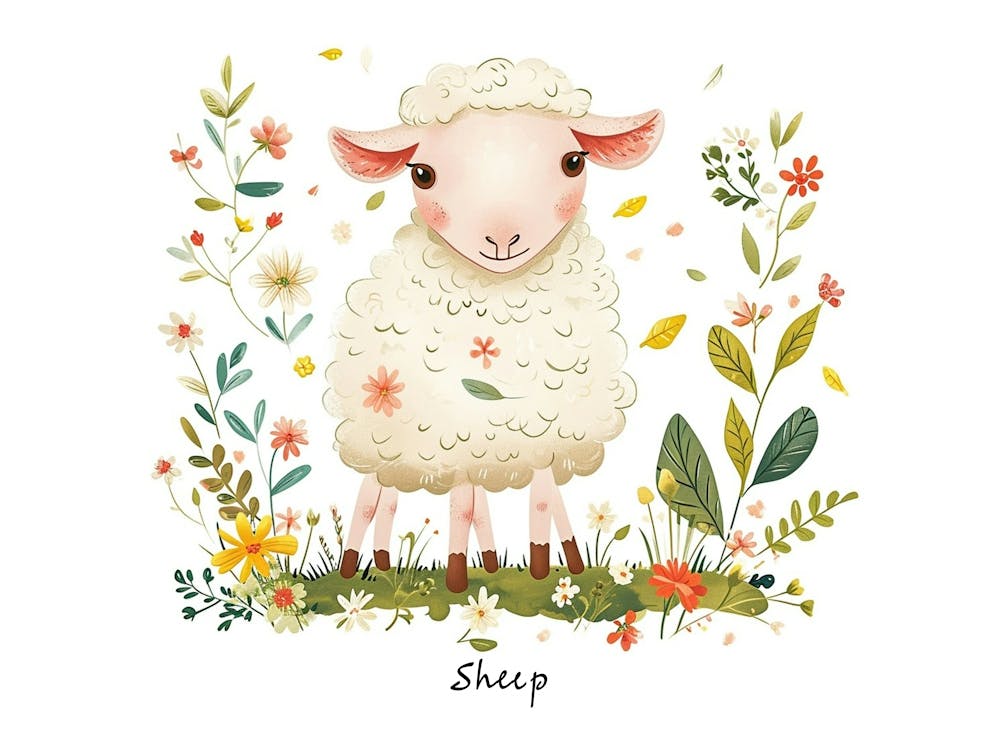 Petit Mouton Floral 2 Affiche