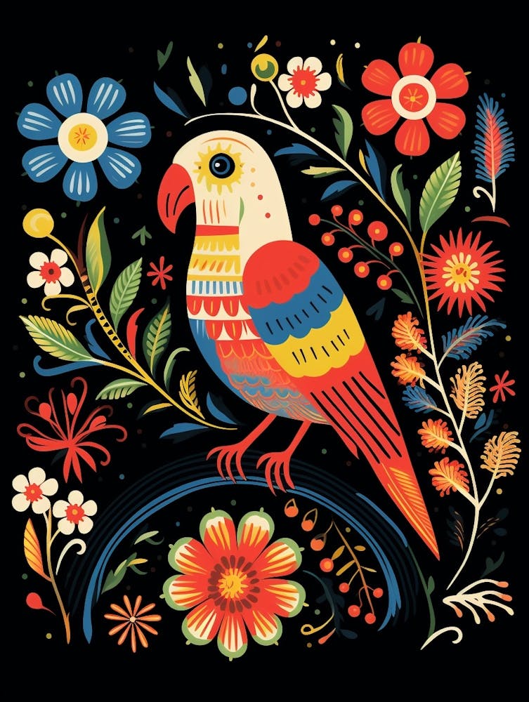 Folk Bird Illustration Parrot 1