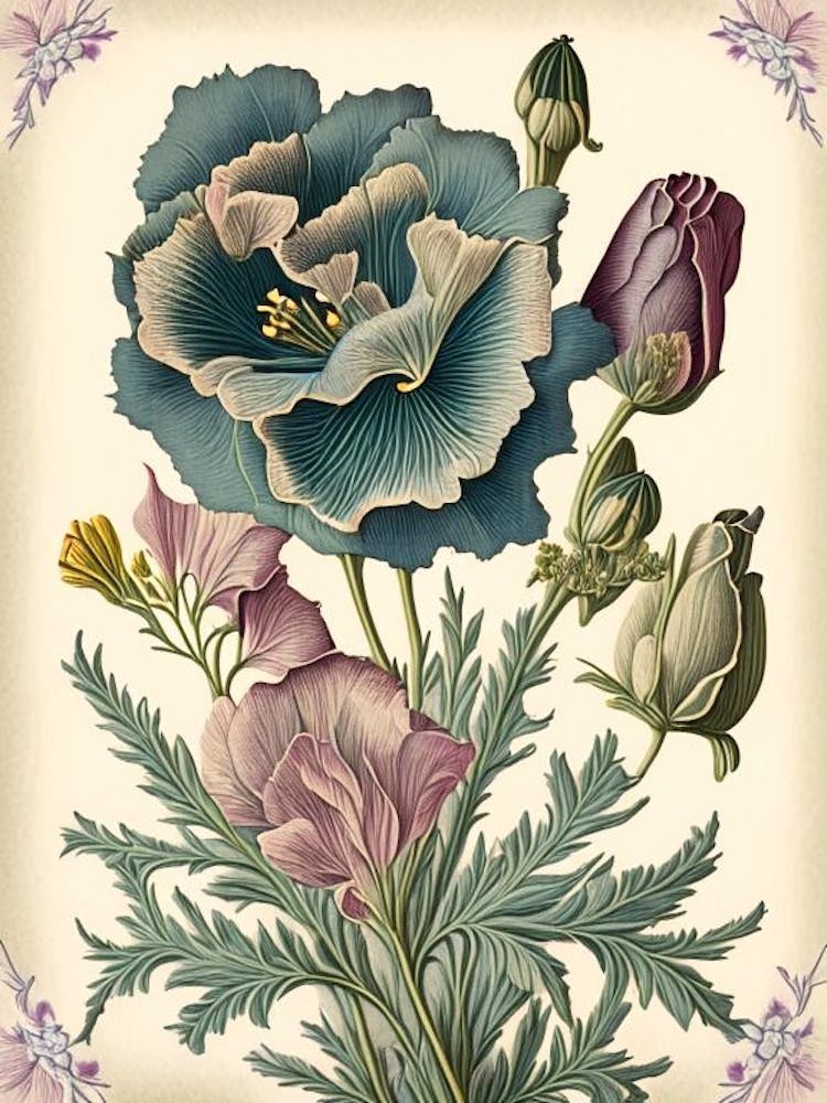 Eustoma 1 Blumen Botanisches Vintage Poster Blume
