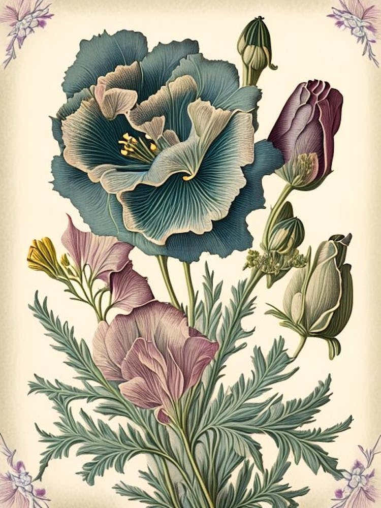Eustoma 1 Floral Botanical Vintage Poster Flower