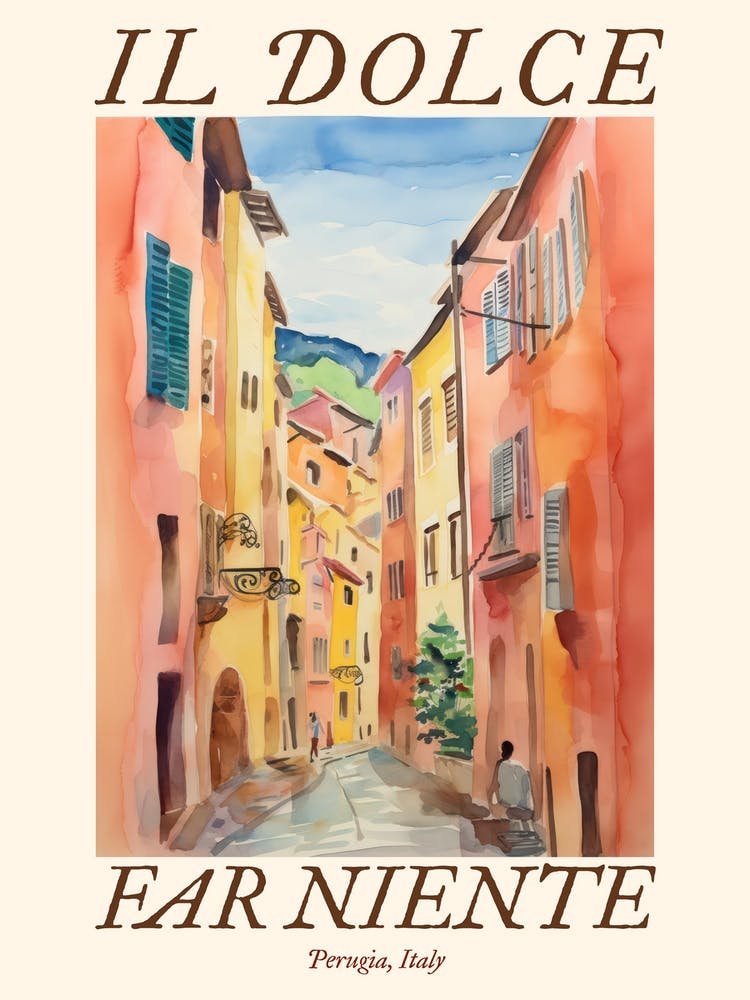 Il Dolce Far Niente Perugia, Italy Watercolour Streets 4 Poster