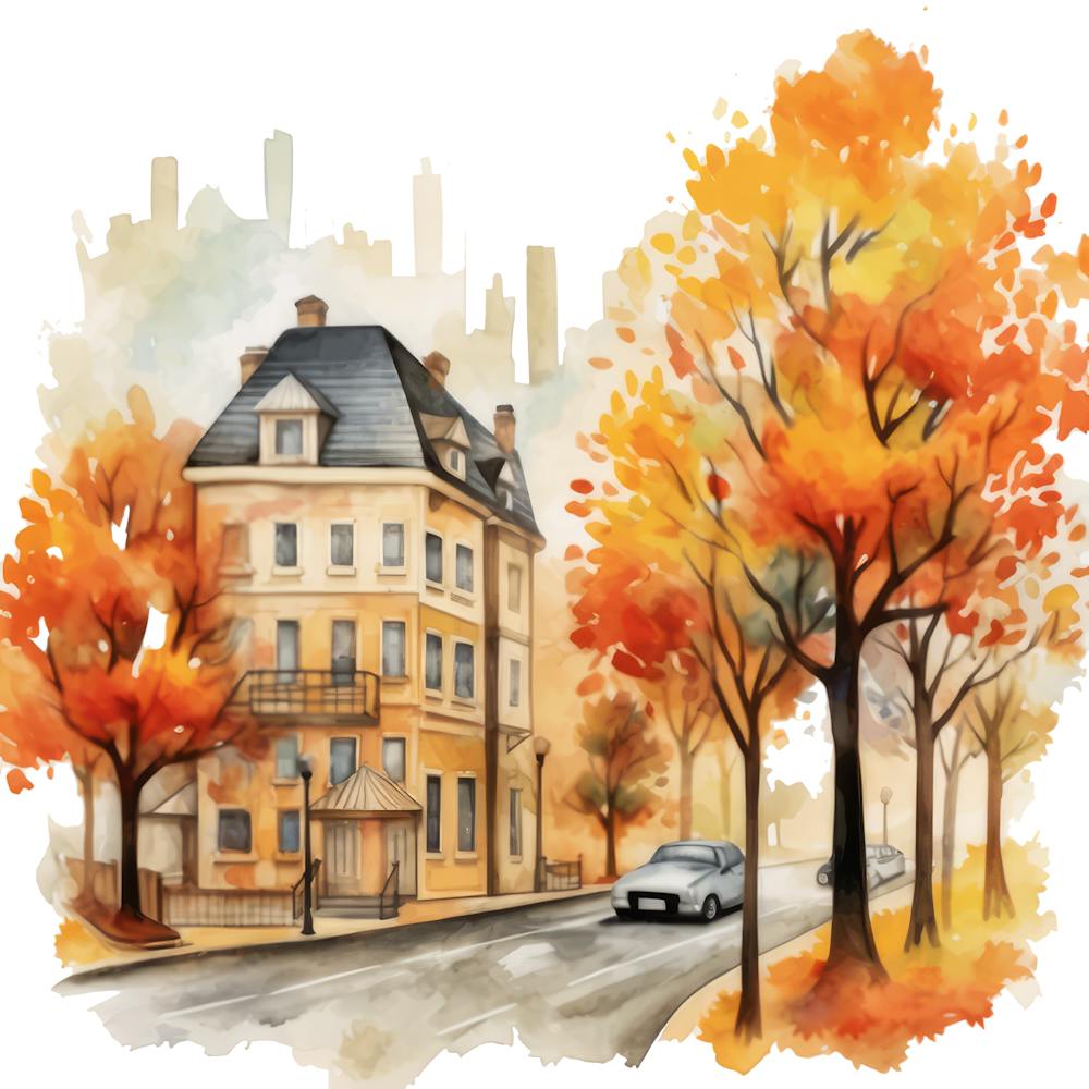 Watercolor Autumn House 1