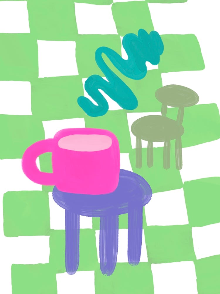 Checkered Rug Chair And Coffee Table