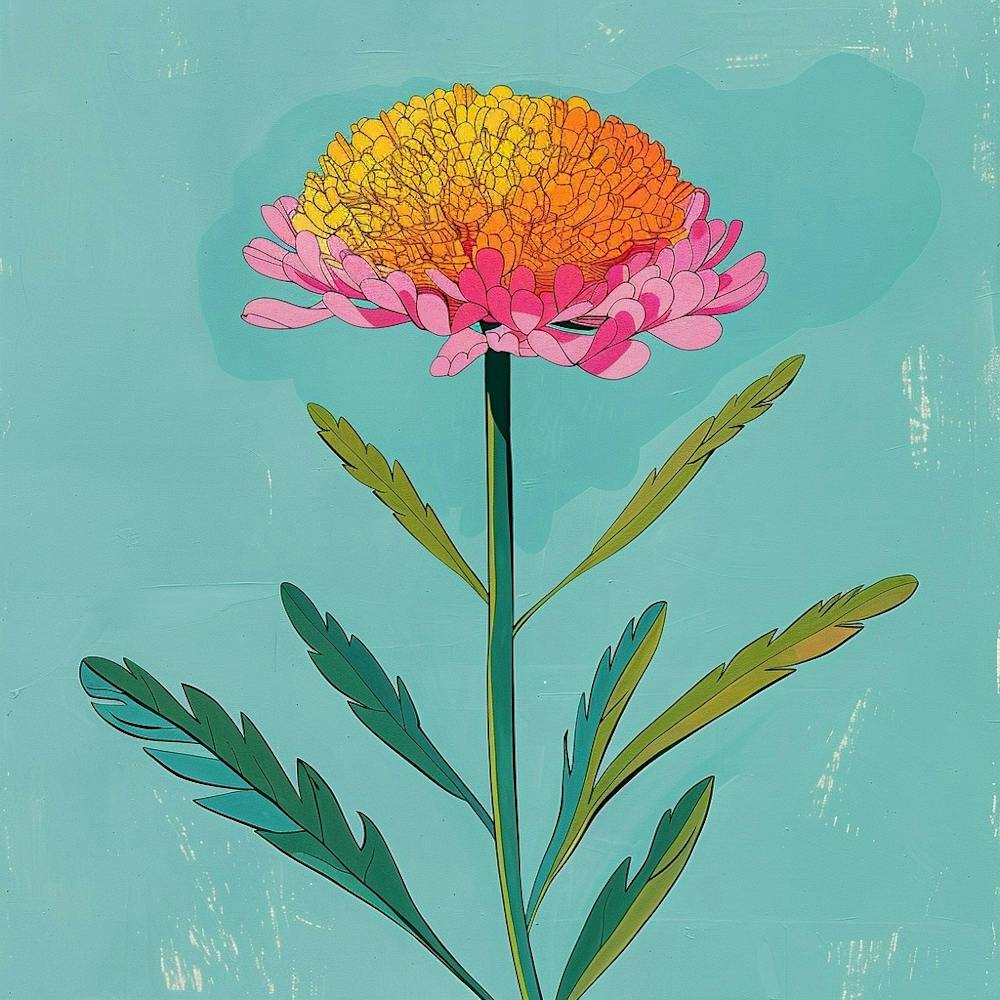 Scabiosa 1 Square Flower Illustration
