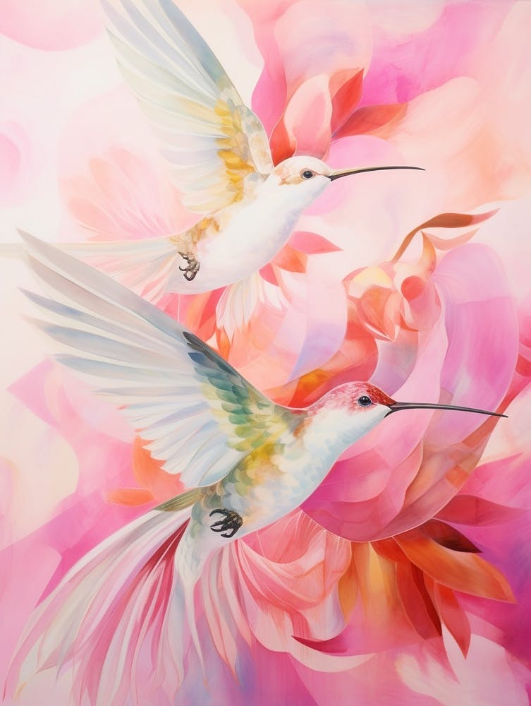 Peinture d'oiseau éthérée rose Colibri 5