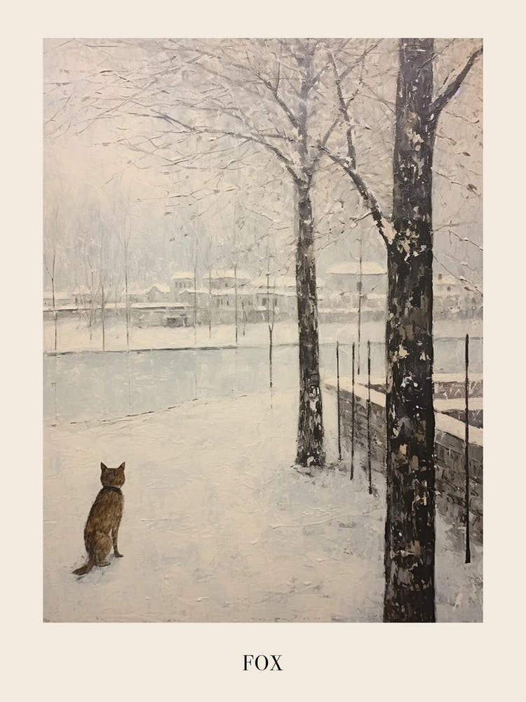 Affiche Peinture Animale Hiver Vintage Renard 1