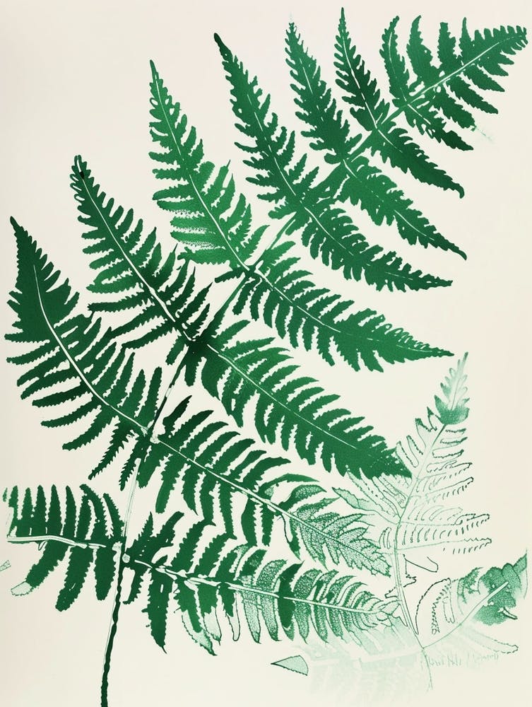Green Ink Painting Of A Netted Chain Fern 2