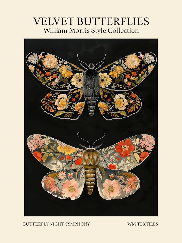 Velvet Butterflies Collection Butterfly Night Symphony William Morris Style 1