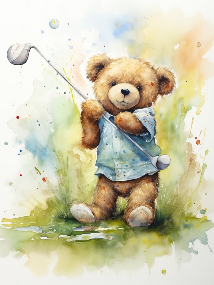 Golf Teddybär Gemälde Aquarell 3