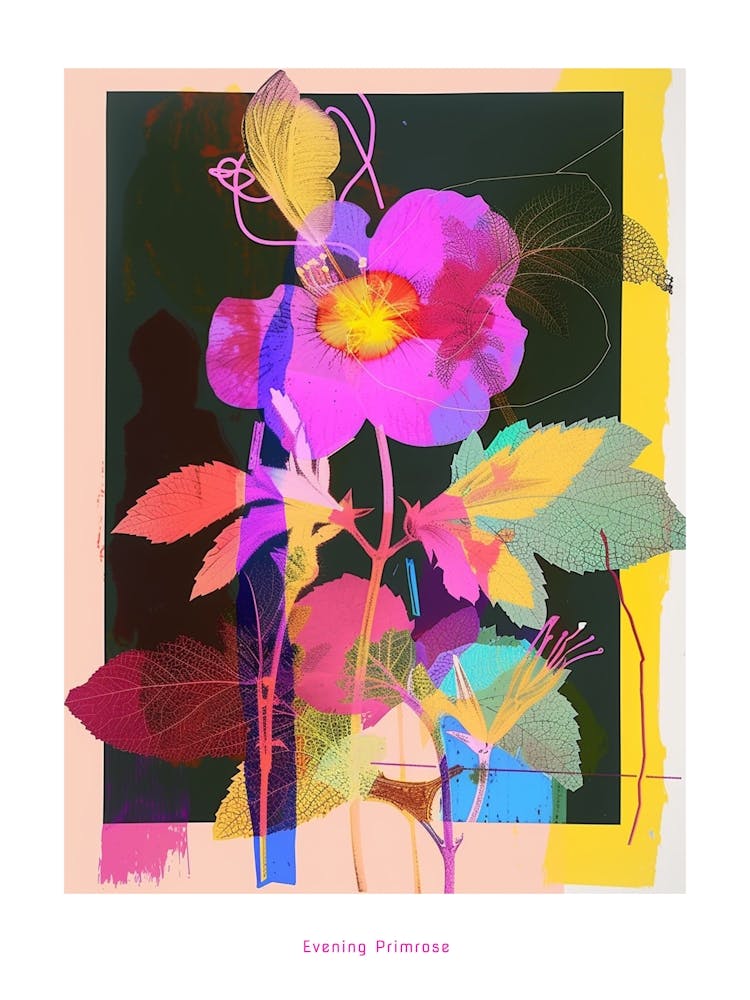 Evening Primrose 2 Neon Flower Collage Poster