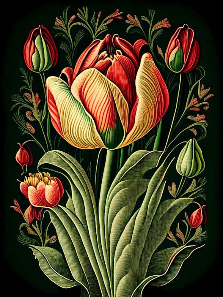 Tulip Floral 1 Botanical Vintage Poster Flower