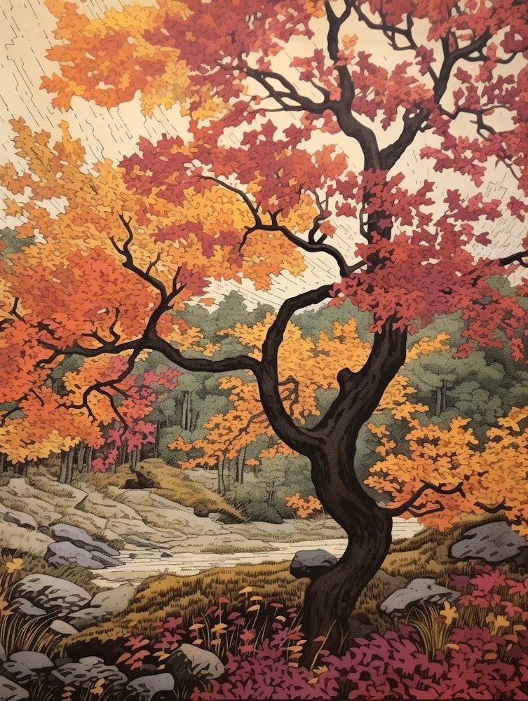 Redbud 2 Vintage Autumn Tree Print 