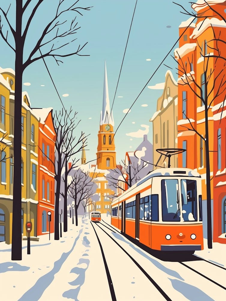 Retro Winter Illustration Hamburg Germany 2