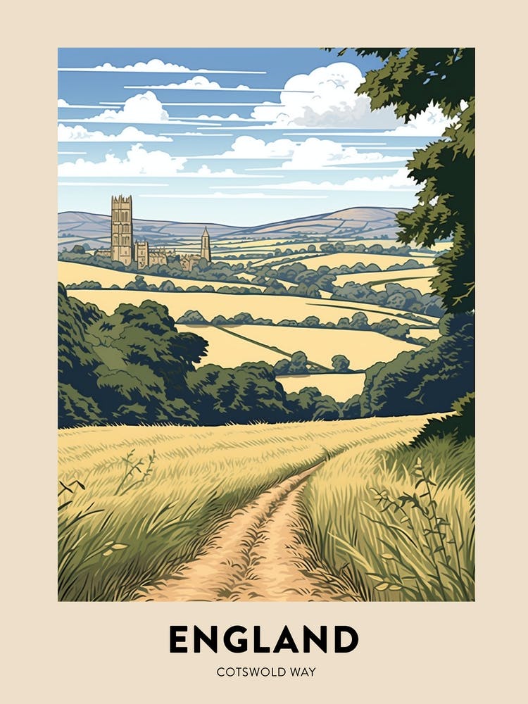 Cotswold Way England 3 Vintage Hiking Travel Poster