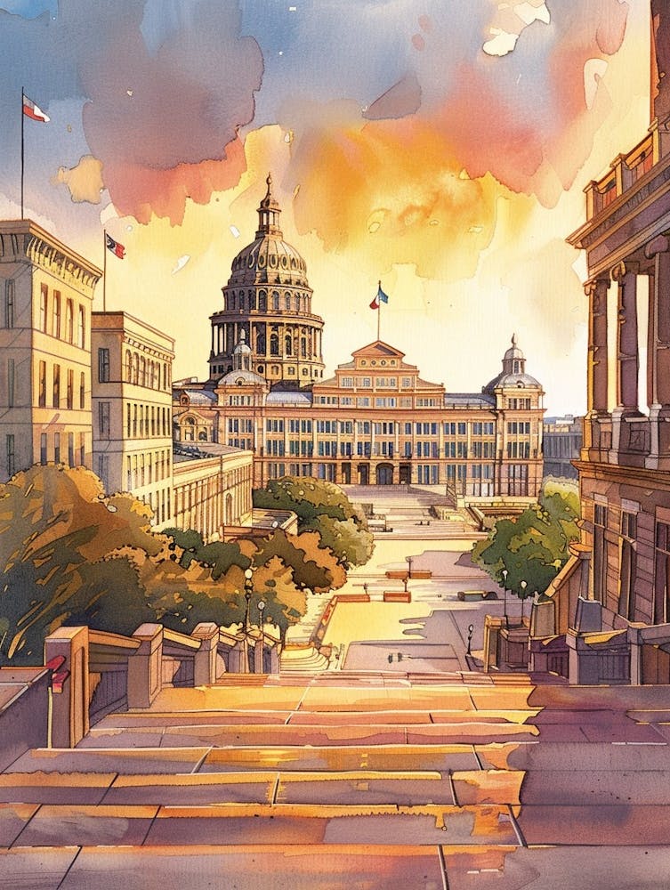 Storybook Illustration The Austin Texas State Capitol Austin Texas 1