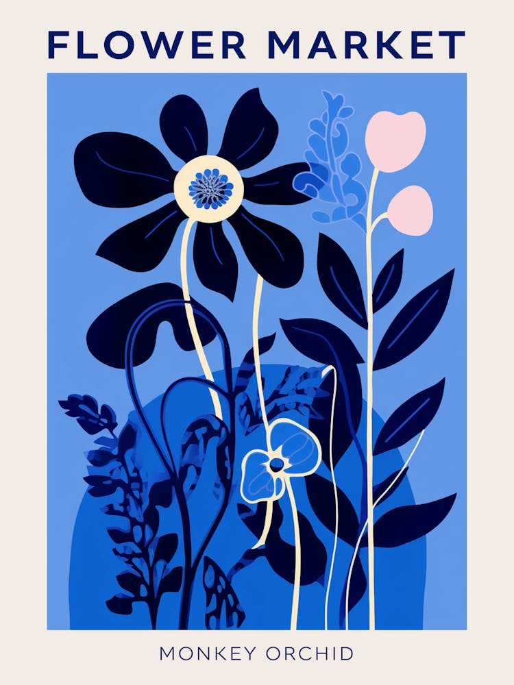 Blaues Blumenmarkt-Poster Affenorchidee 1