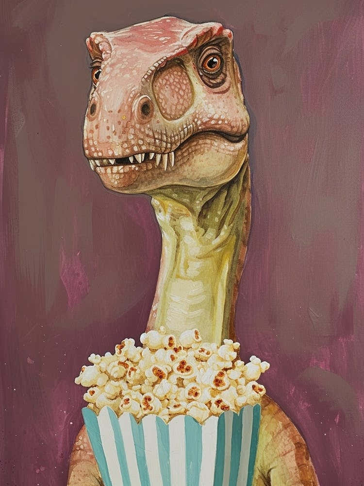 T Rex Dinosaur Eating Popcorn 1