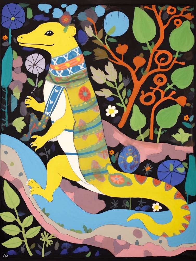 Peinture Animalière Maximaliste Salamandre