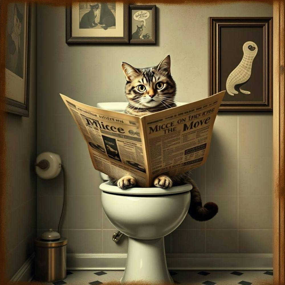 Cat Reading Newspaper on toilet 2