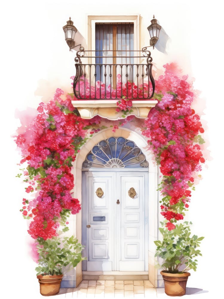 Barcelona, Spain   Mediterranean Doors Watercolour Painting 3