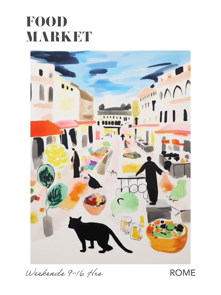 The Food Market In Rome 1 Illustration Poster