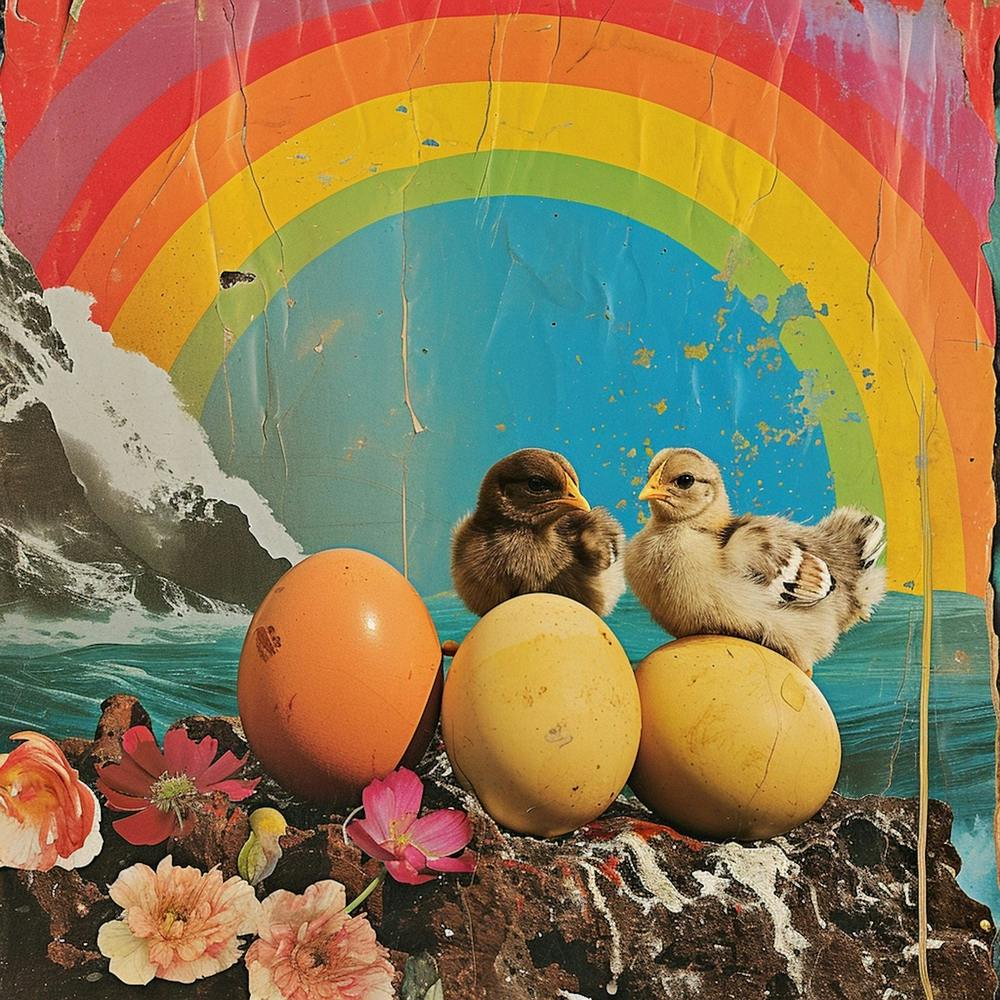 Rainbow Retro Collage Chicks & Eggs 3