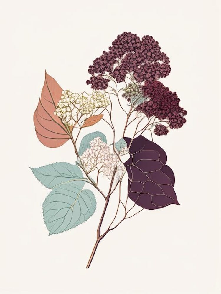 Hydrangea Root Spices And Herbs Minimal Line Drawing 2