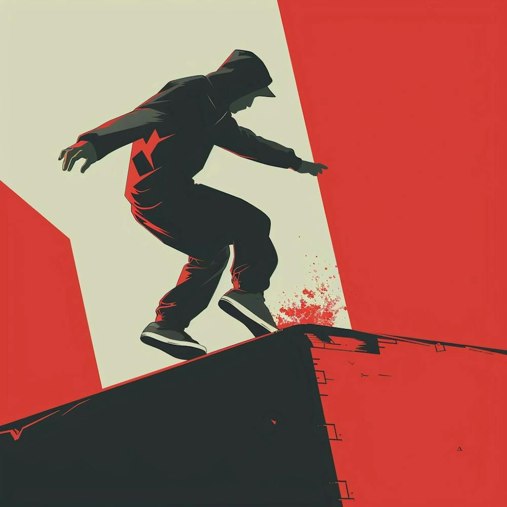 Skateboarder In Red
