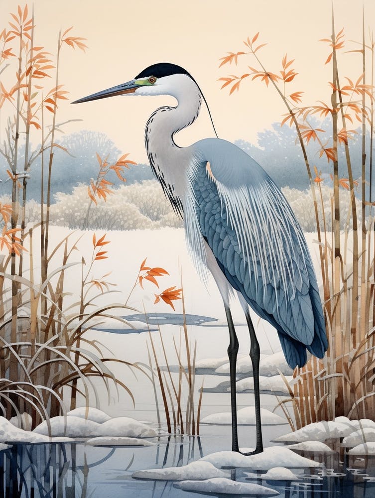 Winter Bird Painting Great Blue Heron 5