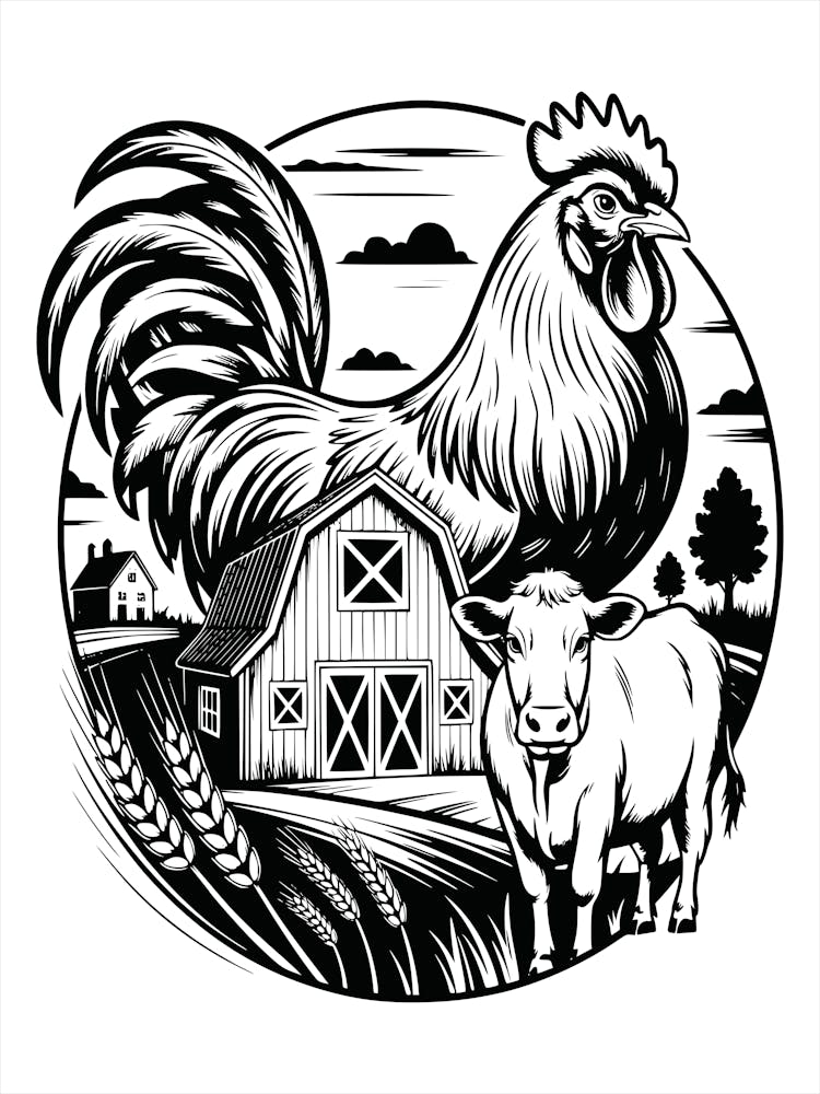 Rooster And Cow