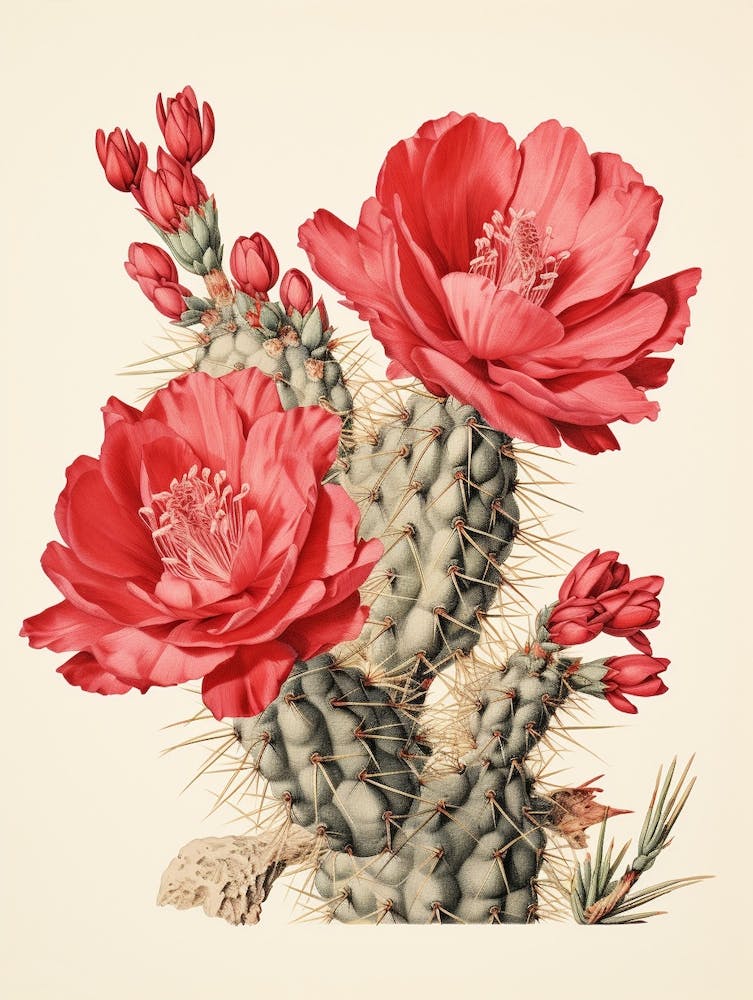 Vintage Cactus Illustration Austrocylindropuntia Subulata 3