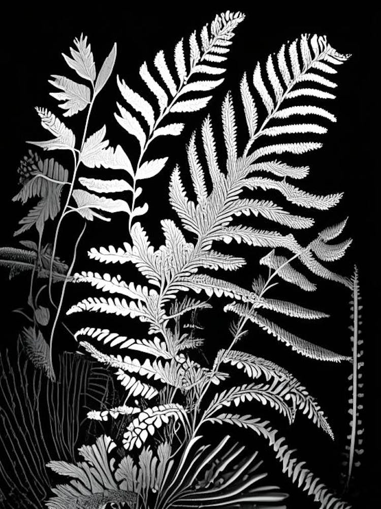 Sensitive Fern Wildflower Linocut