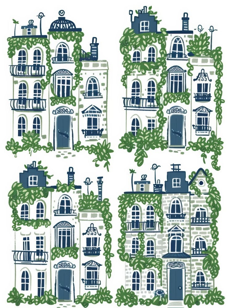 Set Of Houses With Ivy