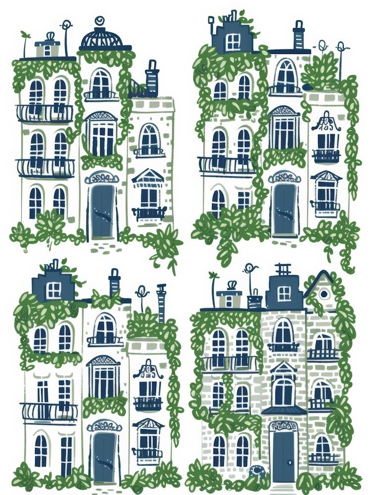Set Of Houses With Ivy