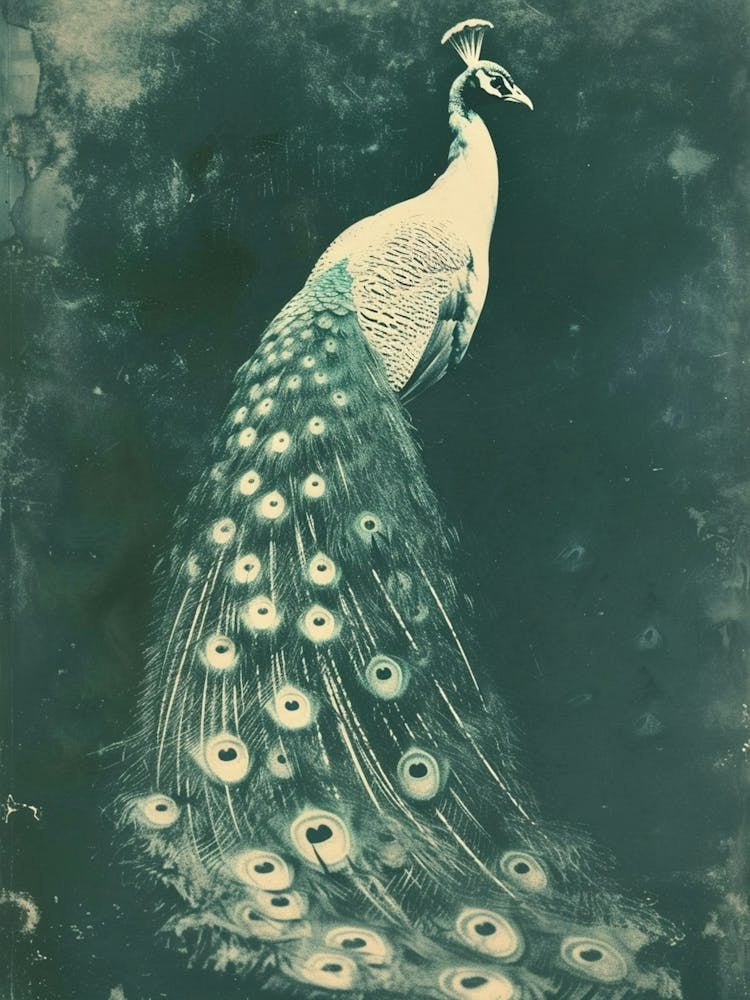 Vintage Peacock Photograph With Feathers
