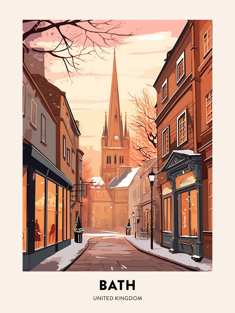 Vintage Winter Travel Poster Bath United Kingdom 2