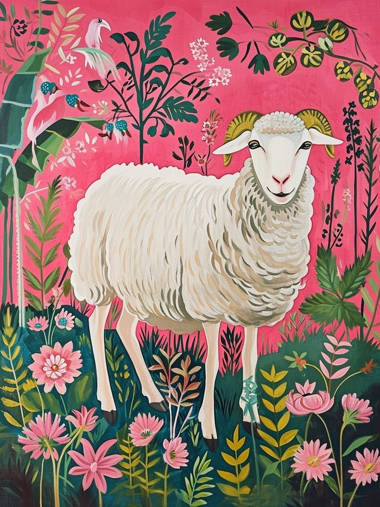 Floral Animal Painting Sheep 1
