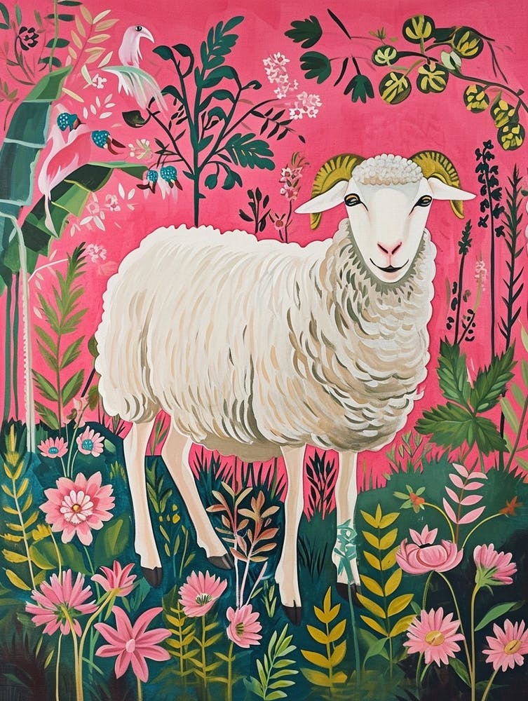 Floral Animal Painting Sheep 1