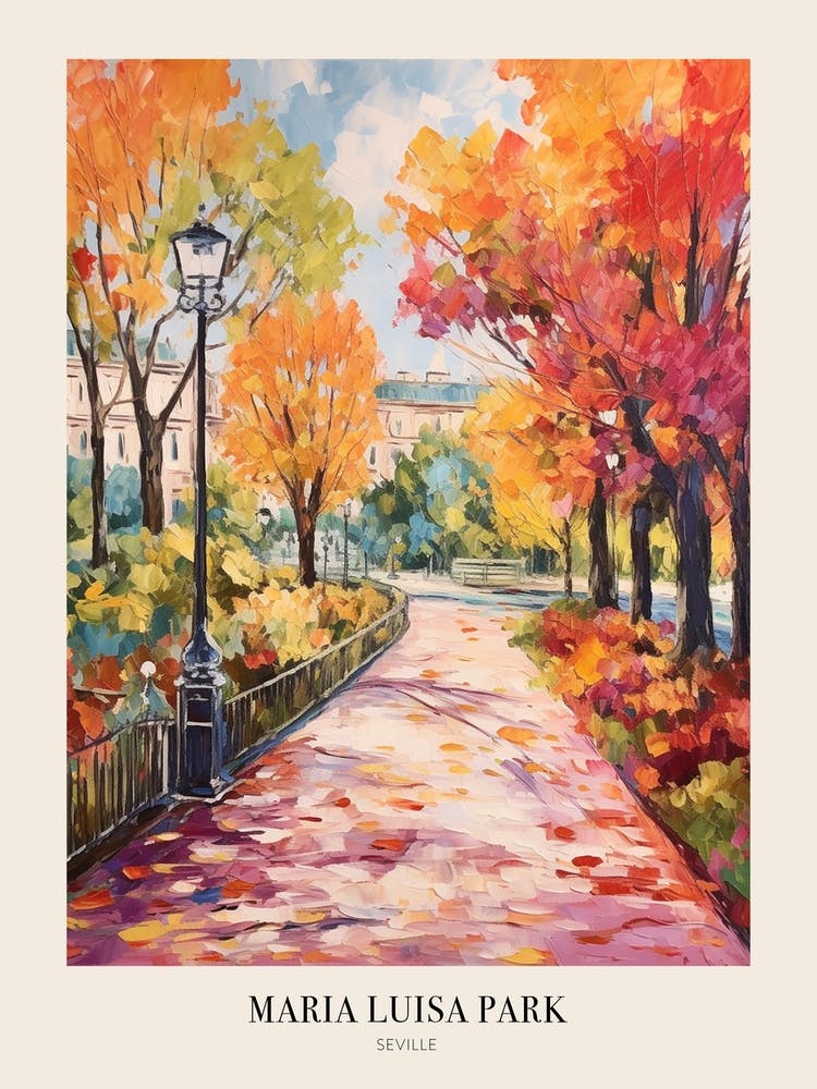 Autumn City Park Painting Maria Luisa Park Seville Spain Poster