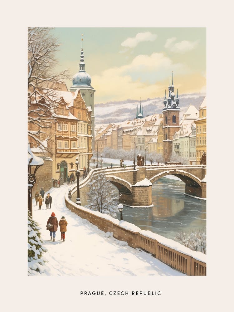 Vintage Winterposter Prag Tschechische Republik 6