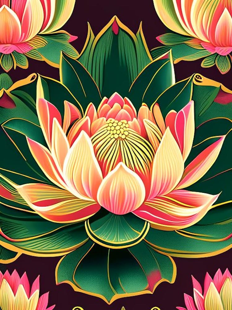 Lotus Flower Pattern Retro Illustration 5