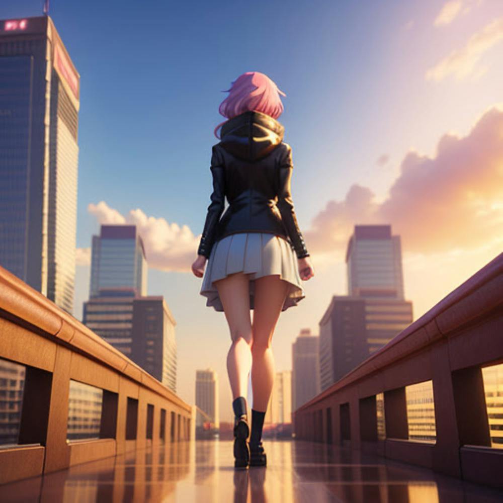 Fille Anime Marchant Sur Un Pont