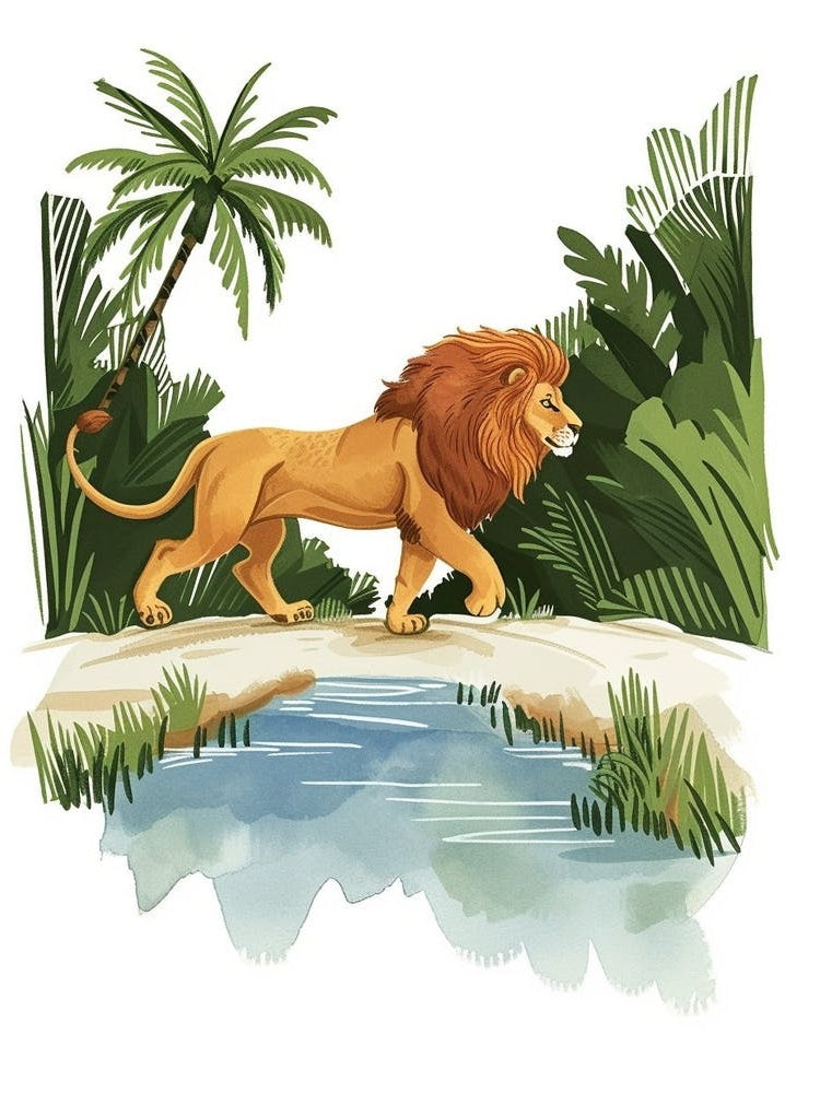 African Lion Crossing A River Clipart 1