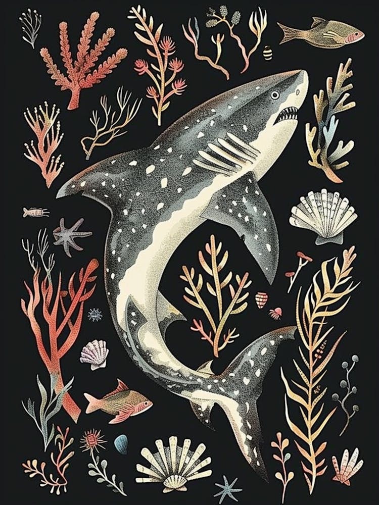 Greenland Shark Seascape Black Background Illustration 2