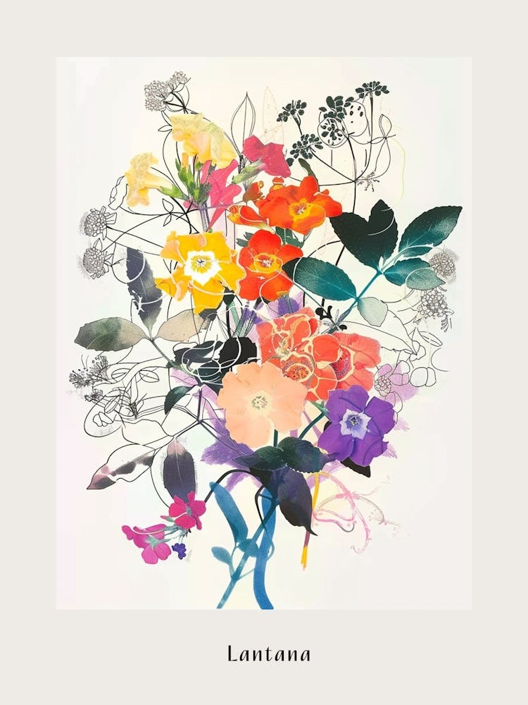 Lantana 2 Collage Flower Bouquet Poster
