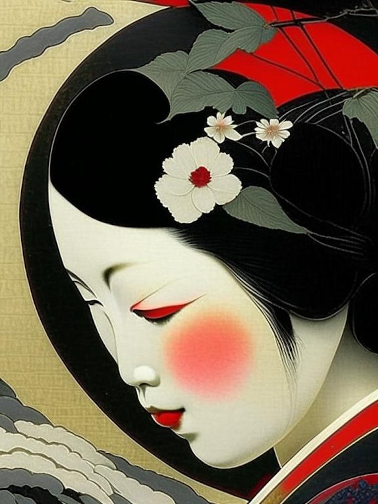 Close Up Abstract Yin and Yang Japanese Ukiyo E Style