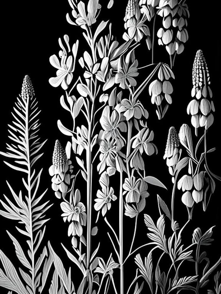 Lupine Wildflower Linocut