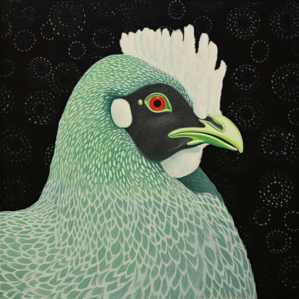 Ohara Koson Inspired Bird Painting Chicken 5 Square