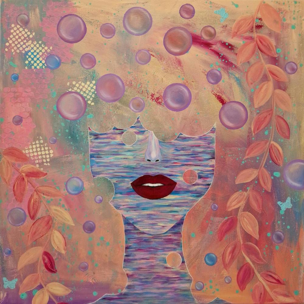 Portrait de femme coloré avec des bulles