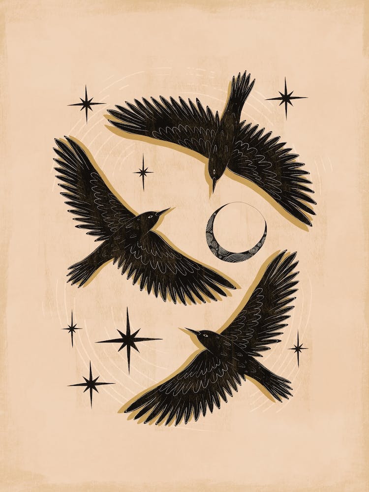 Black Birds Flying With The Moon
